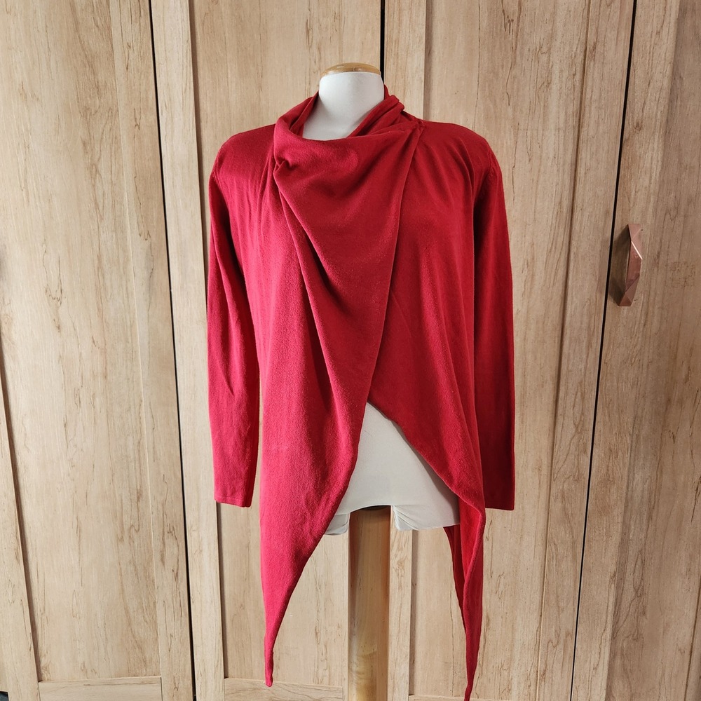 Cyrus Red Drape Front Cardigan Sweater Asymmetrical Hem Medium